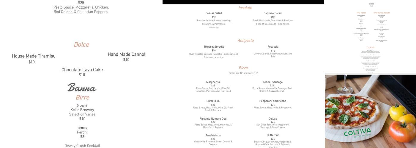 Coltiva Pizzeria Menu