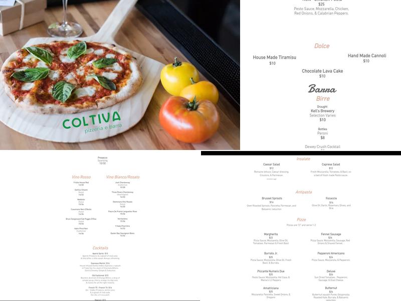 Coltiva Pizzeria Menu