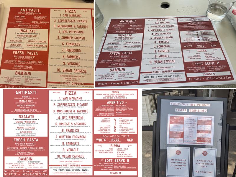Sag Pizza Menu