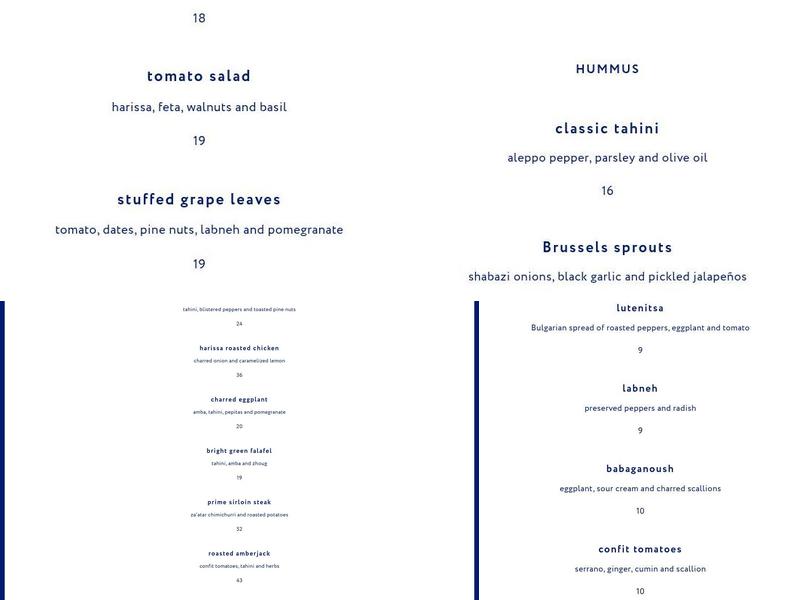 Saba Menu