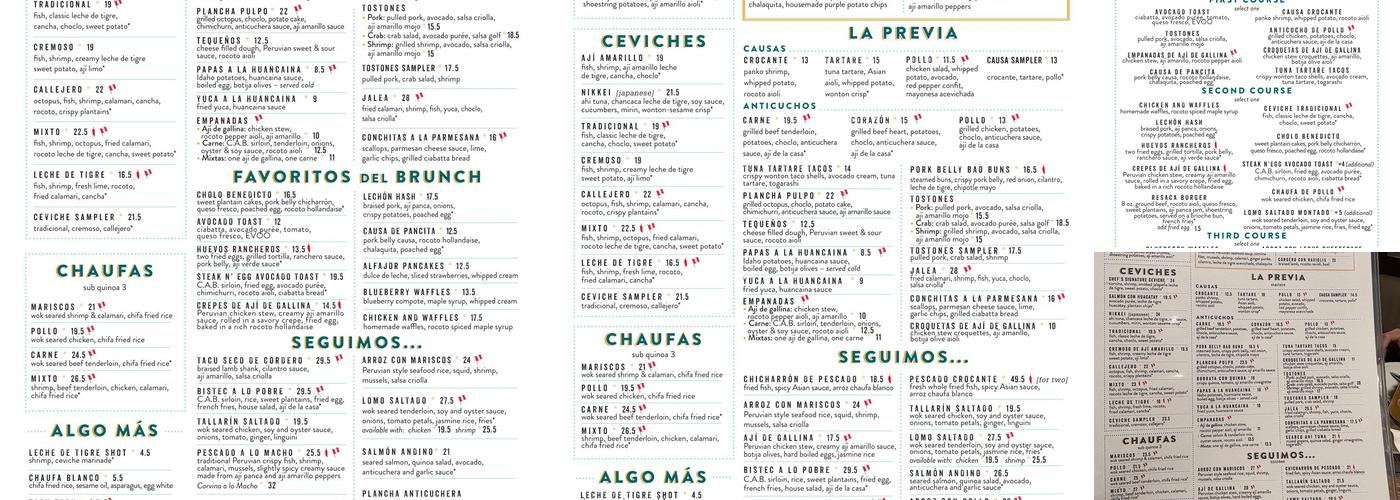 Pisco y Nazca Ceviche Gastrobar Menu