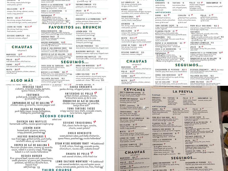 Pisco y Nazca Ceviche Gastrobar Menu