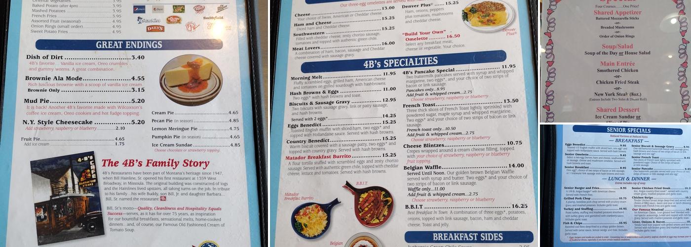 4B's Restaurant in Kalispell Menu