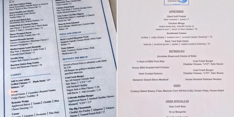 Coal Creek Grill Menu