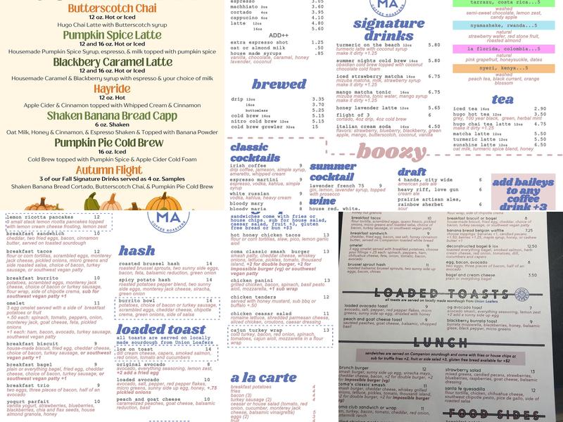 Coma Coffee Roasters Menu