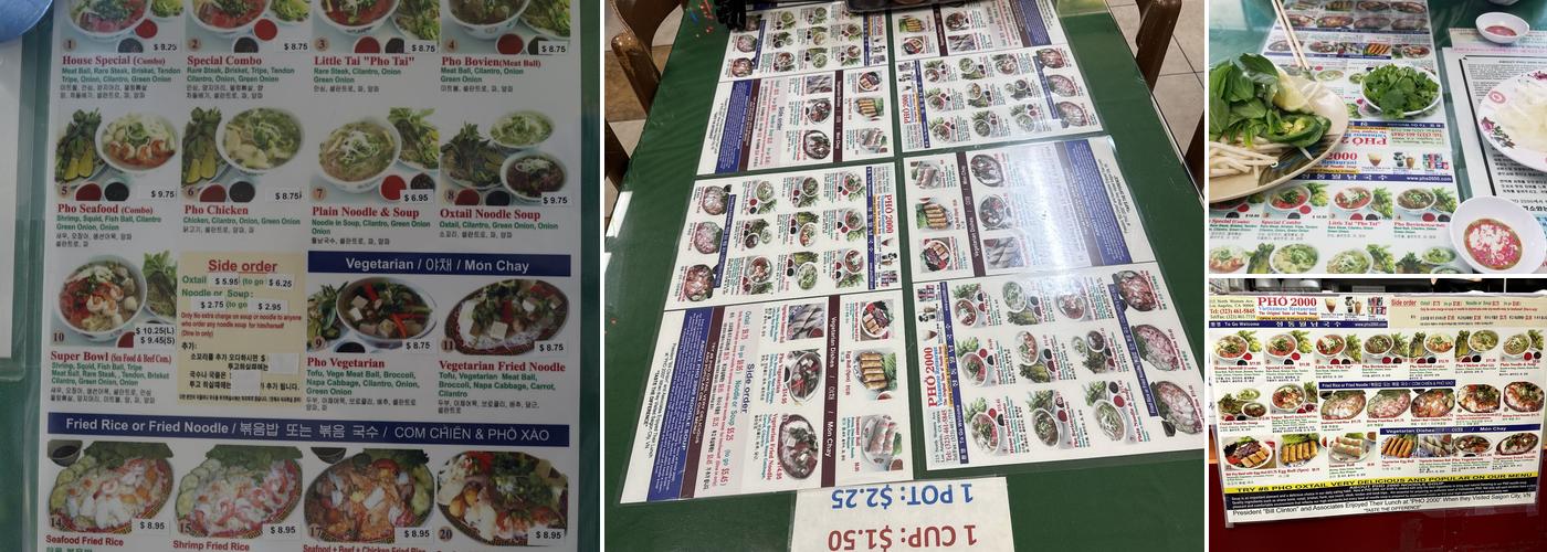 Phở 2000 Restaurant Menu