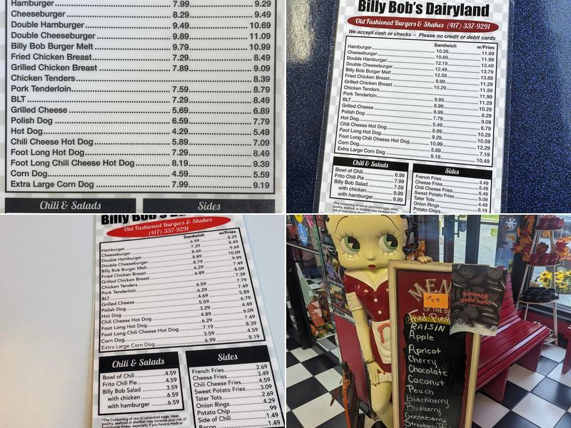 Billy Bob's Dairy Land Menu