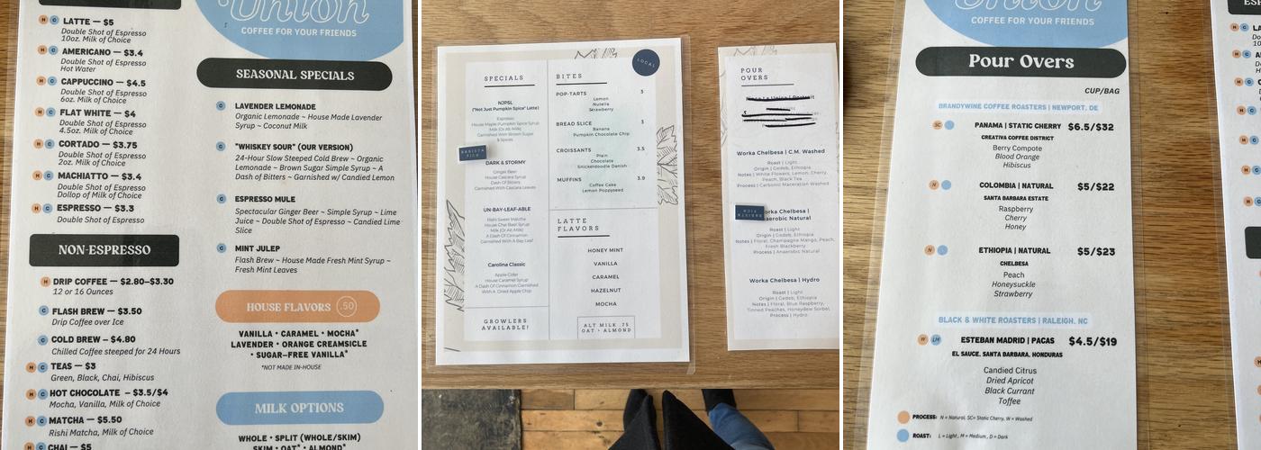 Union Coffee Menu