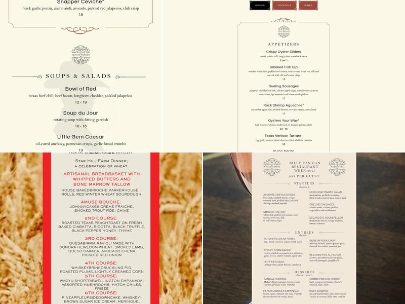 Billy Can Can Menu