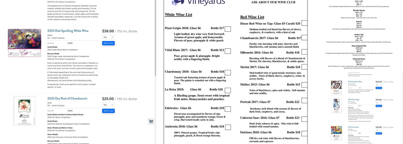 Davesté Vineyards Menu
