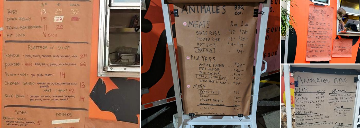 Animales Barbeque Co. Menu