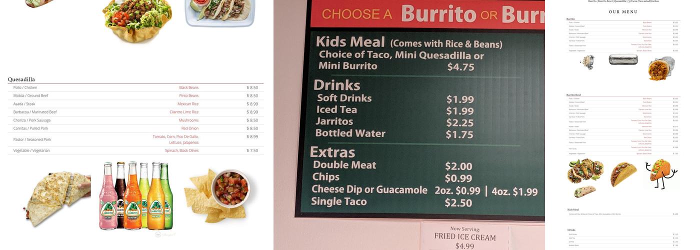 Sanchez Burrito Menu