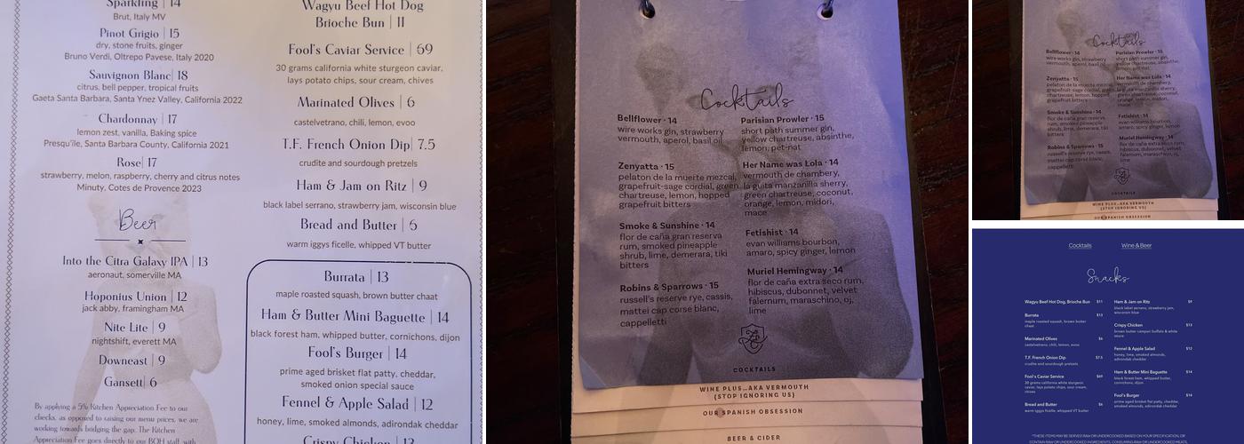 Fool's Errand Menu