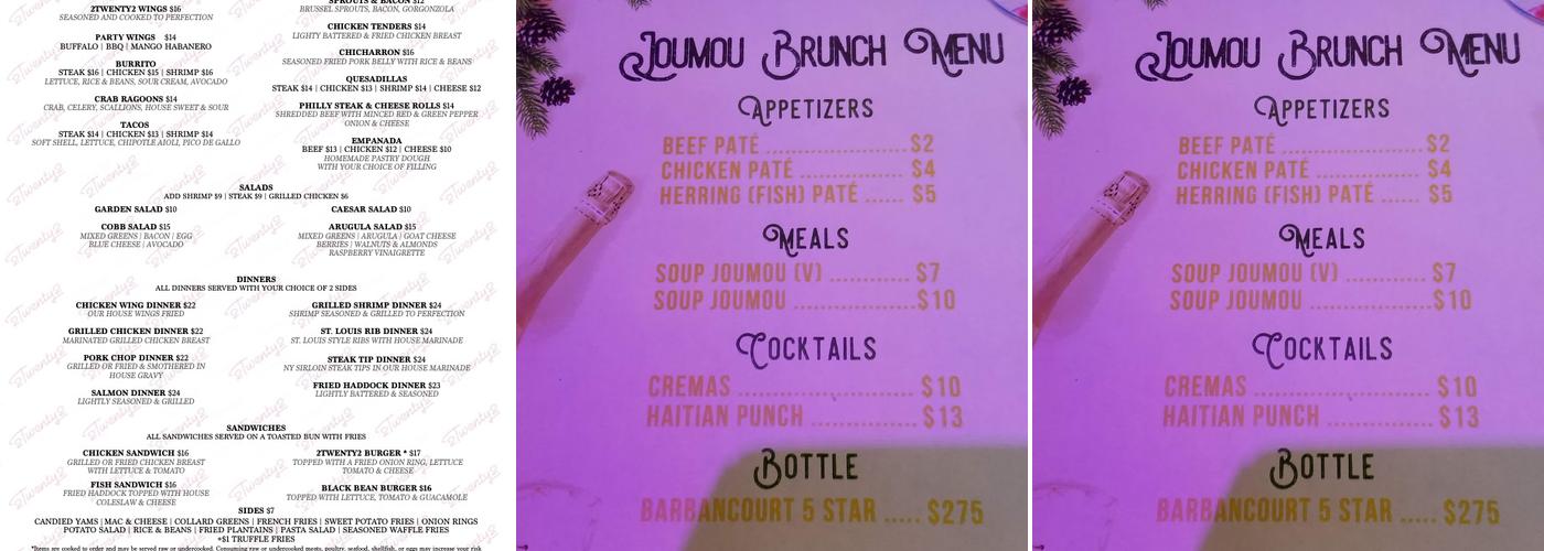 2TWENTY2 Menu