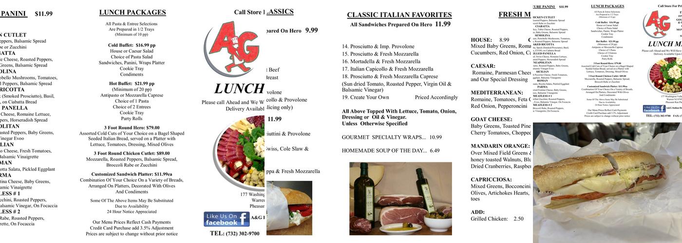 A & G Italian Fine Foods Menu