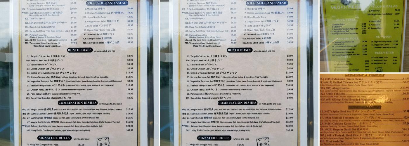 Akagi Sushi Menu