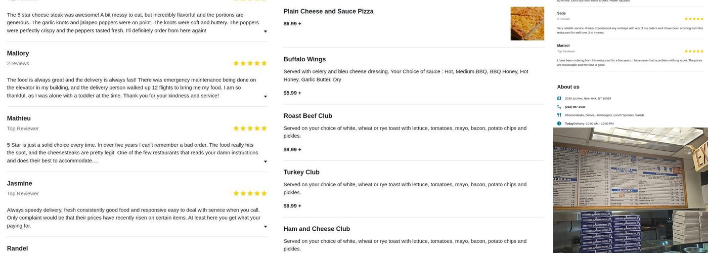 Five Star Menu