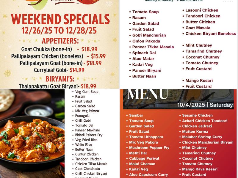 5th Element Authentic Indian Restaurant Menu