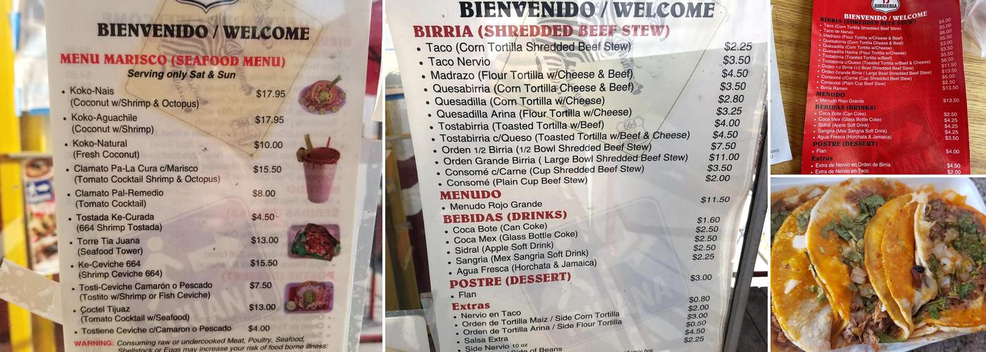 664 Tj Birrieria Menu