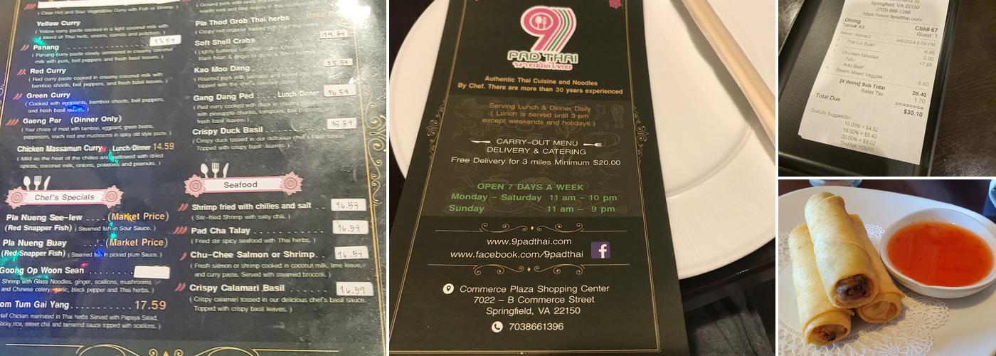 9 Pad Thai Menu