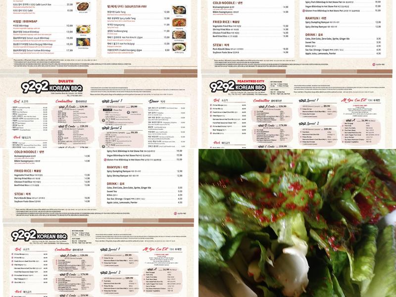 9292 Korean BBQ Menu