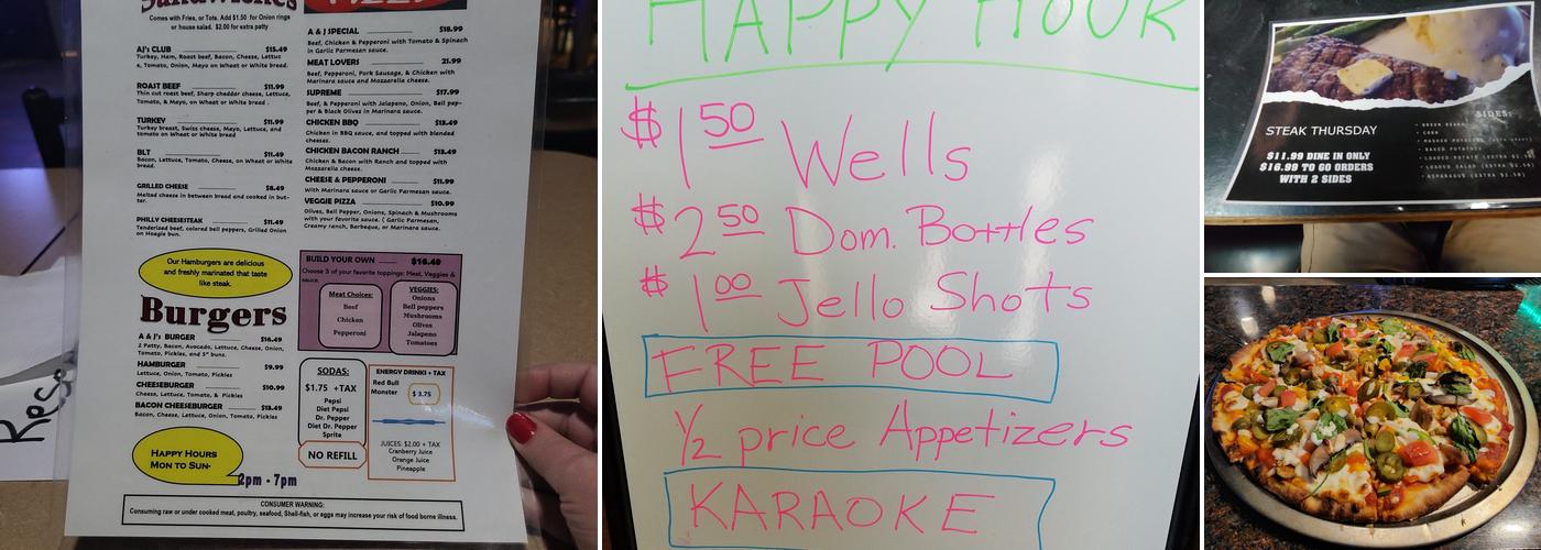 A & J's Music Room Menu