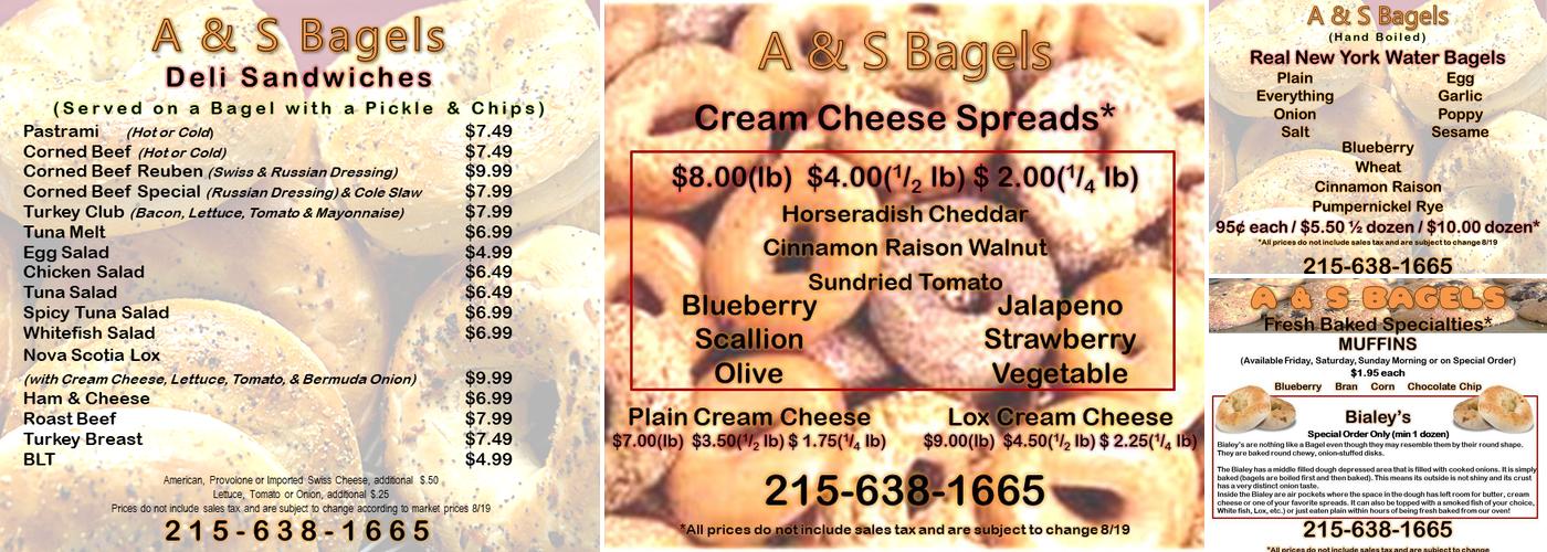 A & S Bagels Inc Menu
