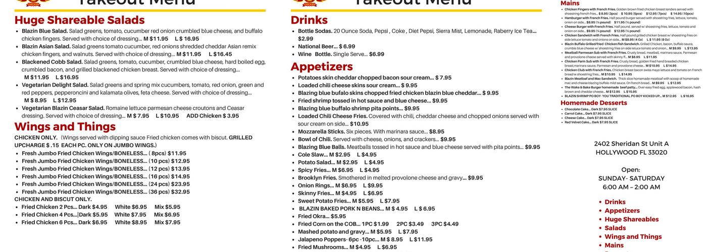 A1 wings Menu