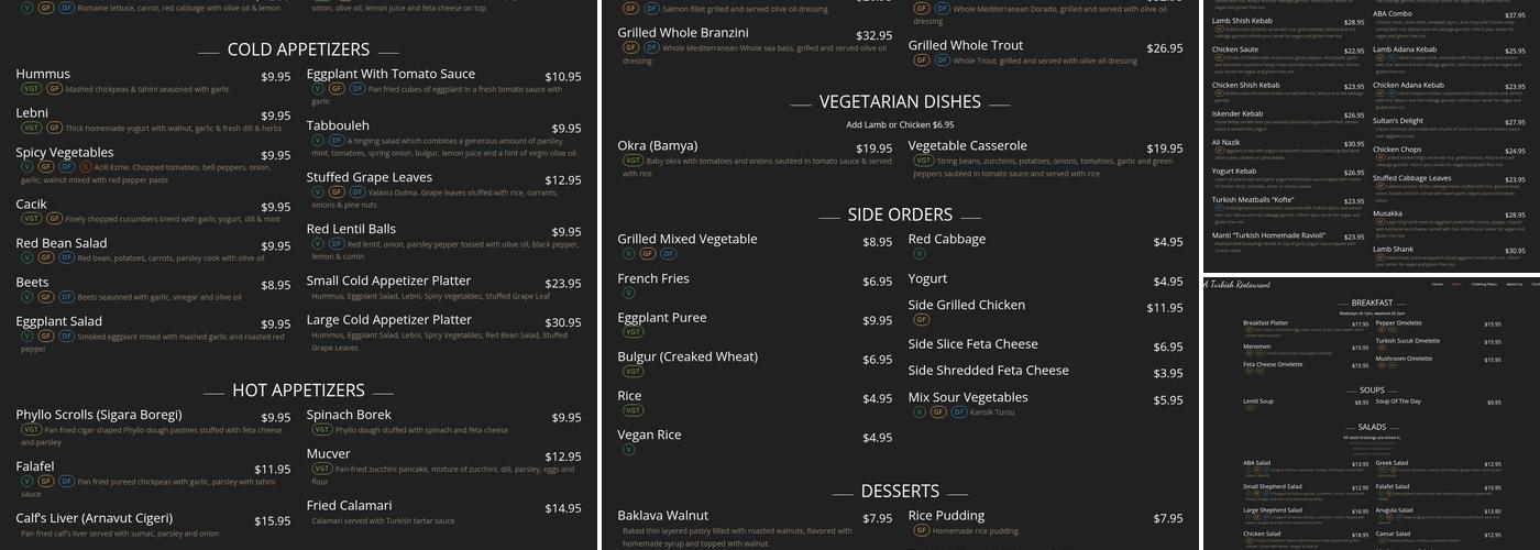 ABA Turkish Restaurant Menu