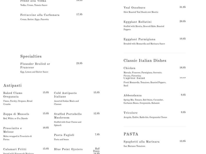 Abbondanza Menu