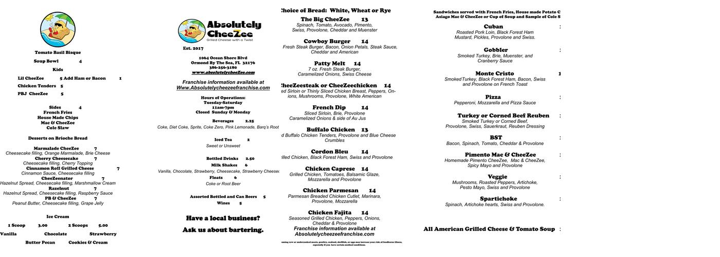 Absolutely CheeZee Menu