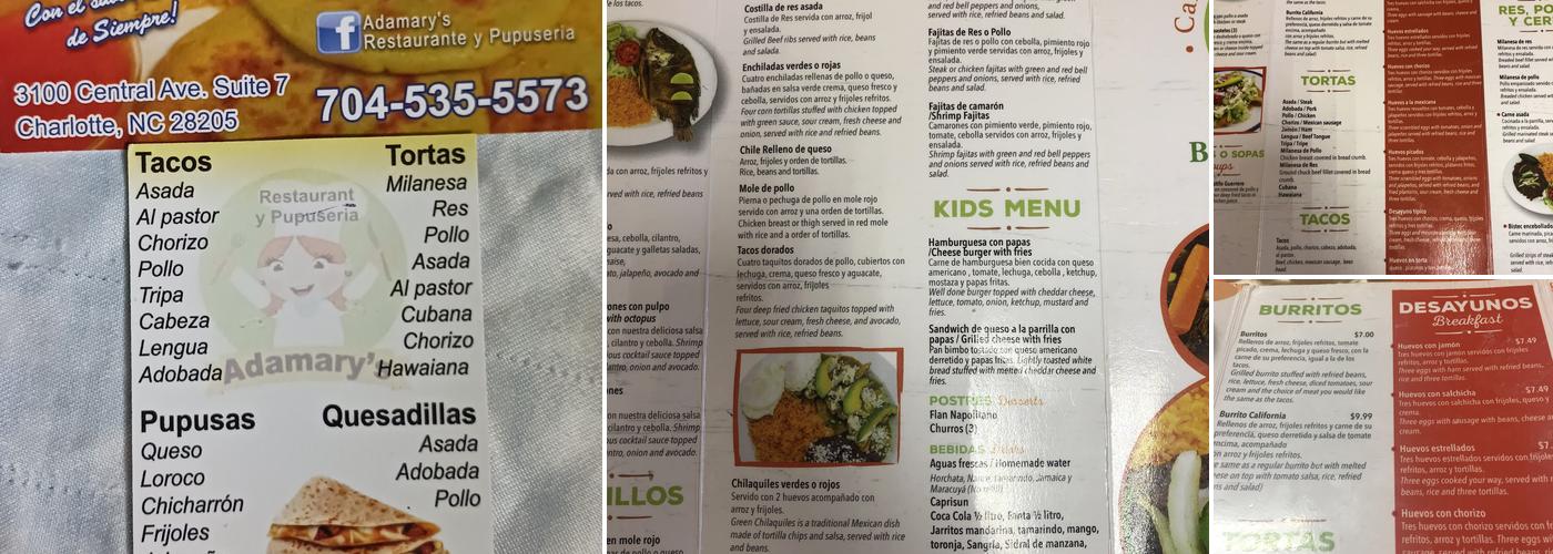 Adamary's Restaurante Y Pupuseria Menu