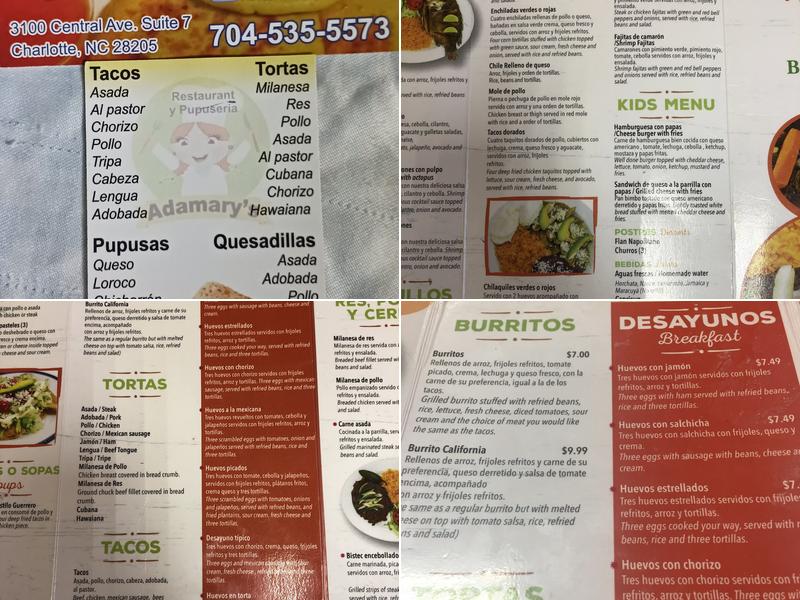 Adamary's Restaurante Y Pupuseria Menu