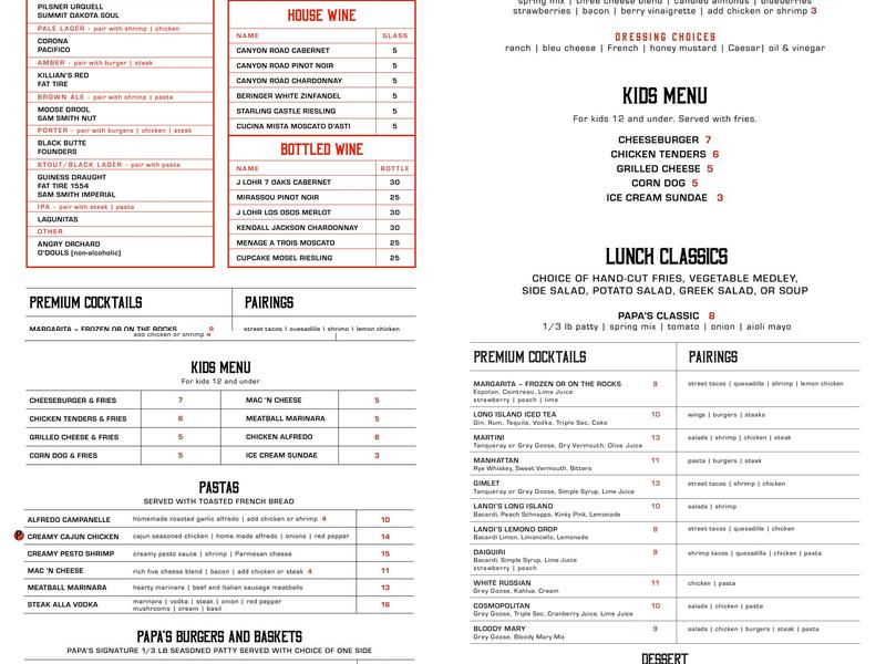 Papa’s Pub & Eatery Menu