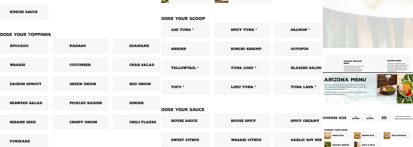 Ahipoki Bowl Menu