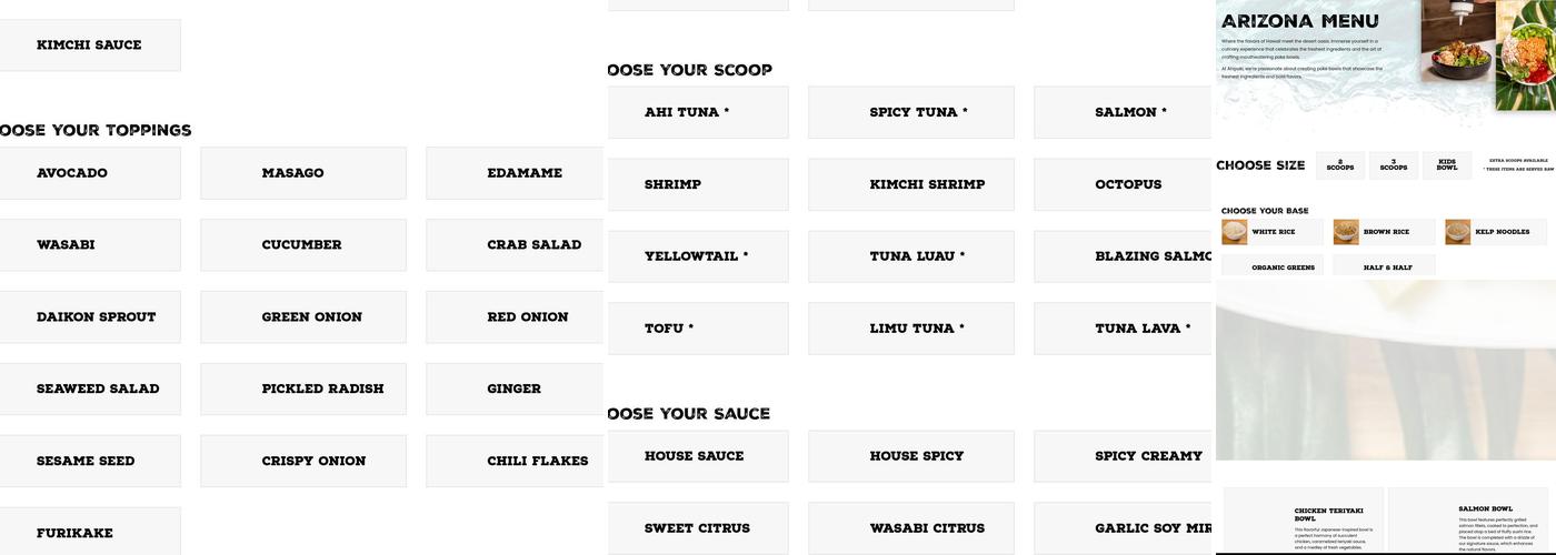 Ahipoki Bowl Menu