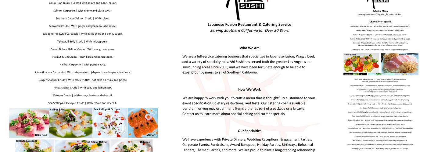 Ahi Sushi Menu