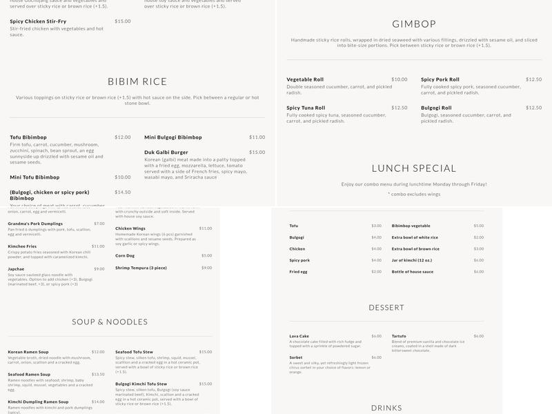 Ahri's Kitchen Menu