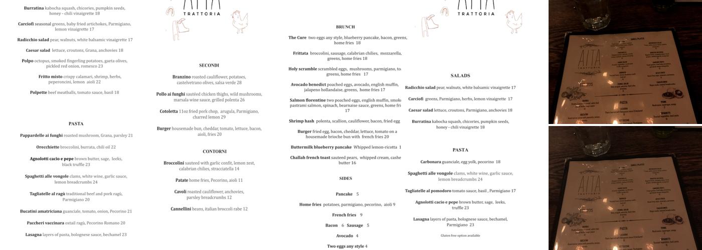 Aita Trattoria Menu