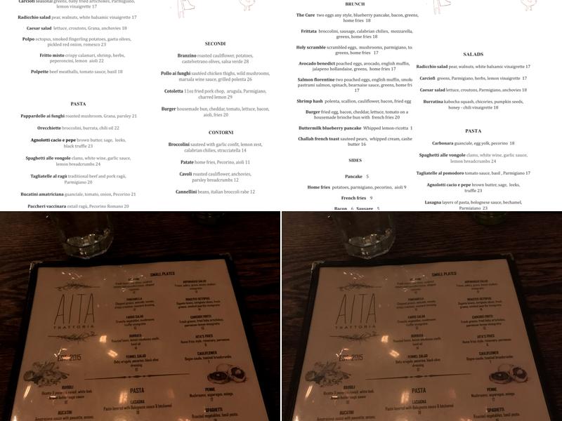 Aita Trattoria Menu