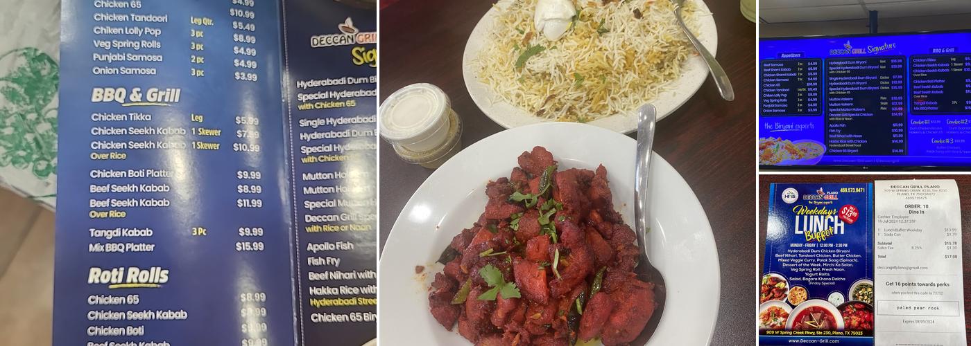 Deccan Grill Plano Menu
