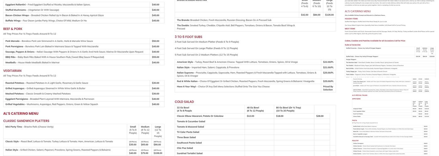 Al's Prime Meat & Deli Menu