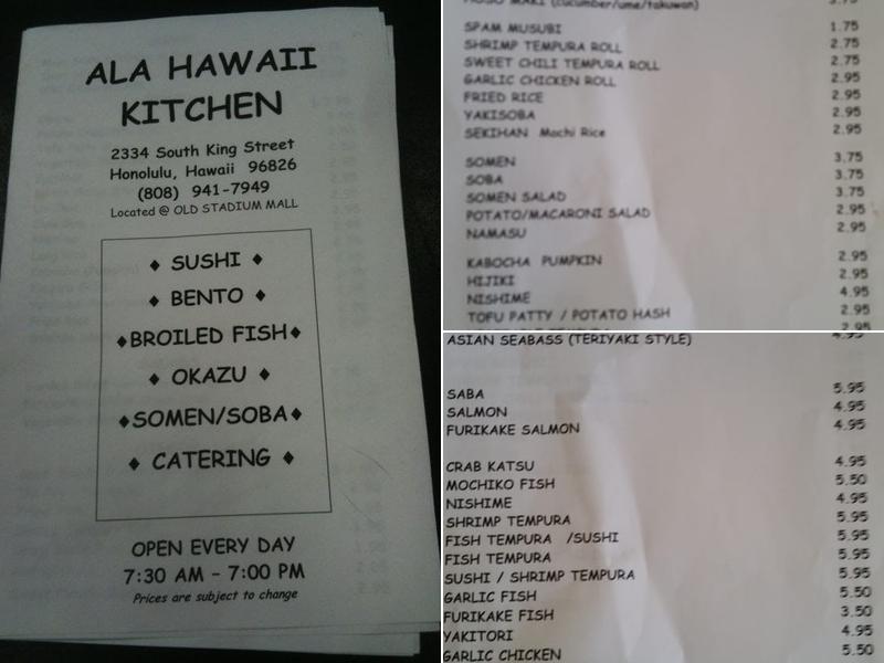 Ala Hawaii Kitchen Menu