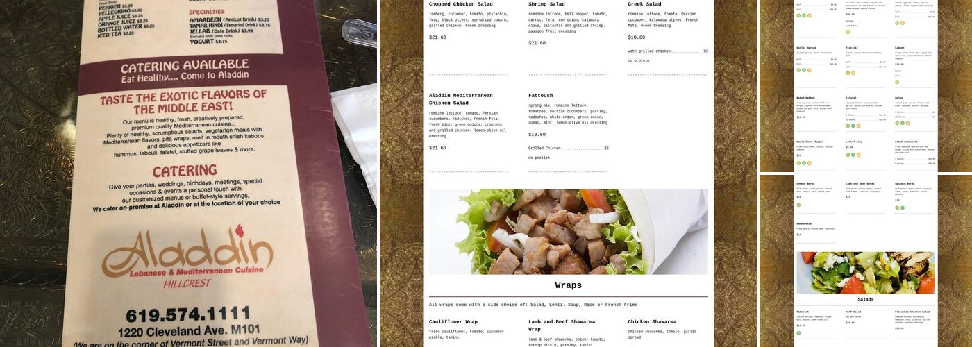 Aladdin Hillcrest Menu