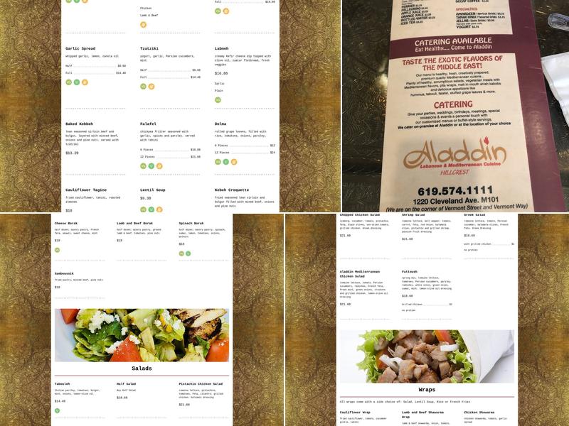 Aladdin Hillcrest Menu