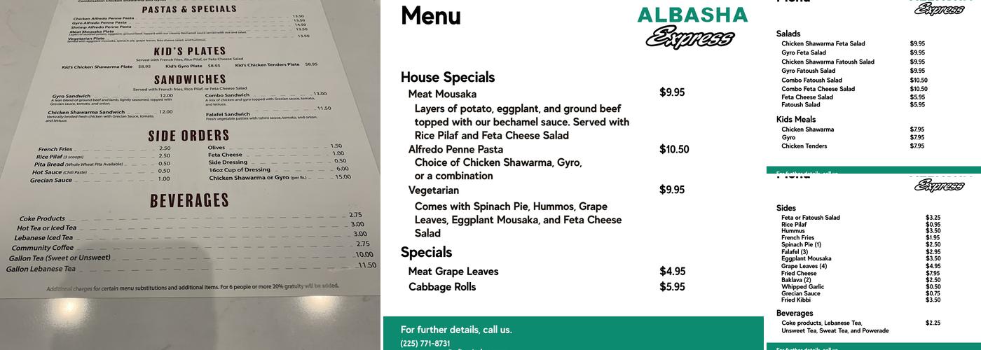 Albasha Express Menu