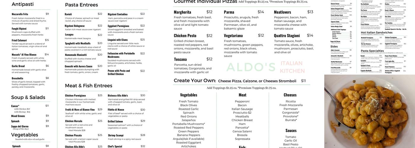 Aldo's Italian Kitchen Menu