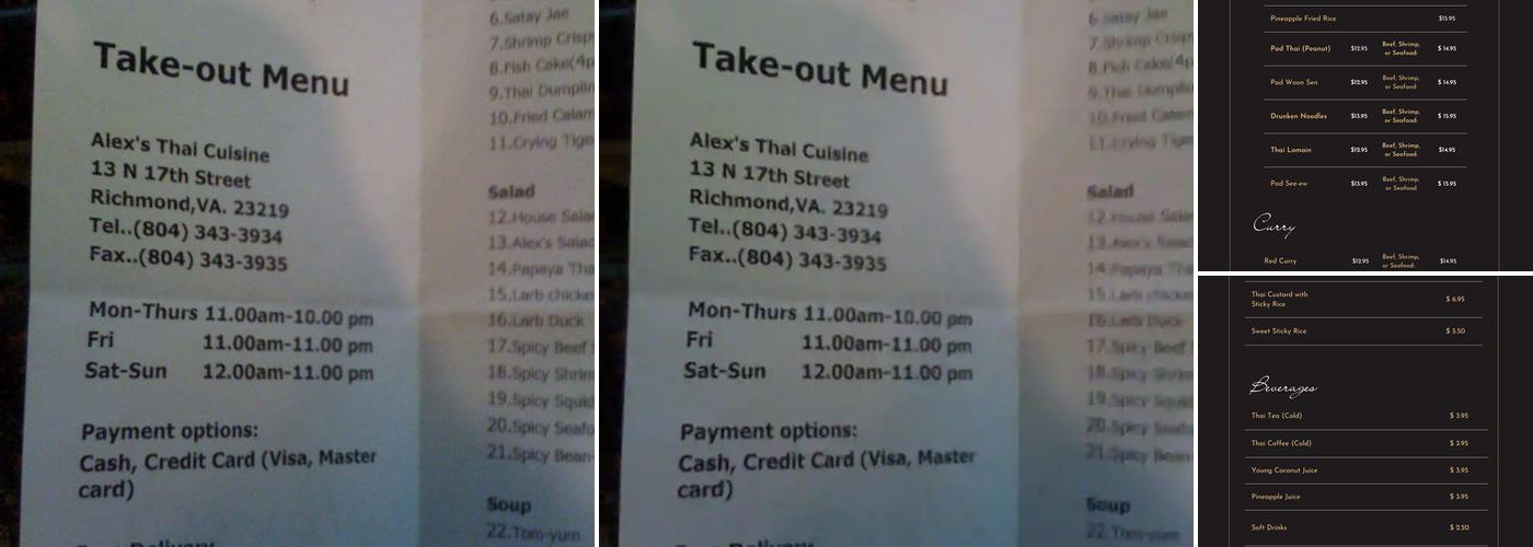 Alex's Thai Cuisine Menu