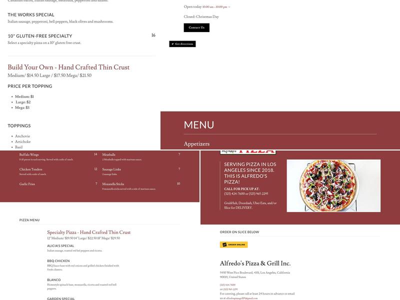 Alfredo's Pizza Menu