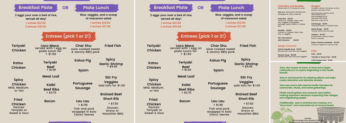 Aloha Food Factory Menu